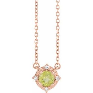 14K Rose Gold Natural Peridot & .04 CTW Natural Diamond Halo-Style 18" Necklace