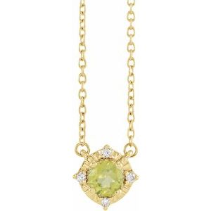 14K Yellow Gold Natural Peridot & .04 CTW Natural Diamond Halo-Style 18" Necklace