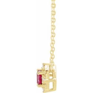 14K Yellow Gold Lab-Grown Ruby & .04 CTW Natural Diamond Halo-Style 18" Necklace