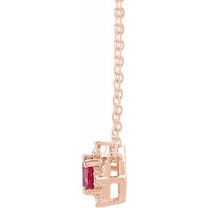 14K Rose Gold Lab-Grown Ruby & .04 CTW Natural Diamond Halo-Style 18" Necklace