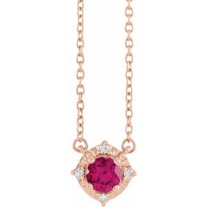 14K Rose Gold Lab-Grown Ruby & .04 CTW Natural Diamond Halo-Style 18" Necklace