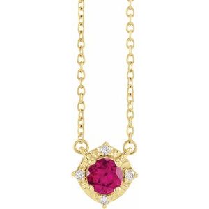 14K Yellow Gold Lab-Grown Ruby & .04 CTW Natural Diamond Halo-Style 18" Necklace