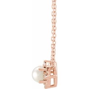 14K Rose Gold Cultured White Freshwater Pearl & .04 CTW Natural Diamond Halo-Style 18" Necklace