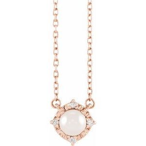 14K Rose Gold Cultured White Freshwater Pearl & .04 CTW Natural Diamond Halo-Style 18" Necklace