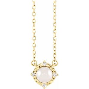 14K Yellow Gold Cultured White Freshwater Pearl & .04 CTW Natural Diamond Halo-Style 18" Necklace
