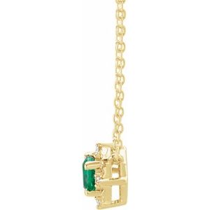14K Yellow Gold Lab-Grown Emerald & .04 CTW Natural Diamond Halo-Style 18" Necklace