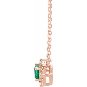 14K Rose Gold Lab-Grown Emerald & .04 CTW Natural Diamond Halo-Style 18" Necklace