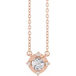 14K Rose Gold Lab-Grown White Sapphire & .04 CTW Natural Diamond Halo-Style 18" Necklace