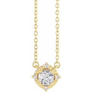 14K Yellow Gold  Lab-Grown White Sapphire & .04 CTW Natural Diamond Halo-Style 18" Necklace