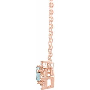 14K Rose Gold Natural Aquamarine & .04 CTW Natural Diamond Halo-Style 18" Necklace