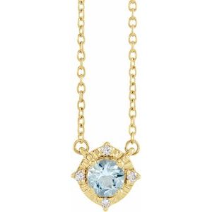 14K Yellow Gold Natural Aquamarine & .04 CTW Natural Diamond Halo-Style 18" Necklace