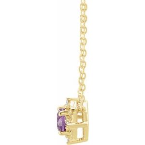 14K Yellow Gold Natural Amethyst & .04 CTW Natural Diamond Halo-Style 18" Necklace