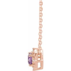 14K Rose Gold Natural Amethyst & .04 CTW Natural Diamond Halo-Style 18" Necklace