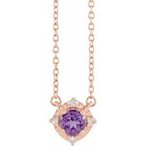 14K Rose Gold Natural Amethyst & .04 CTW Natural Diamond Halo-Style 18" Necklace