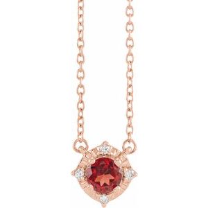 14K Rose Gold Natural Mozambique Garnet & .04 CTW Natural Diamond Halo-Style 18" Necklace