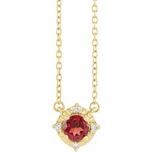 14K Yellow Gold Natural Mozambique Garnet & .04 CTW Natural Diamond Halo-Style 18" Necklace