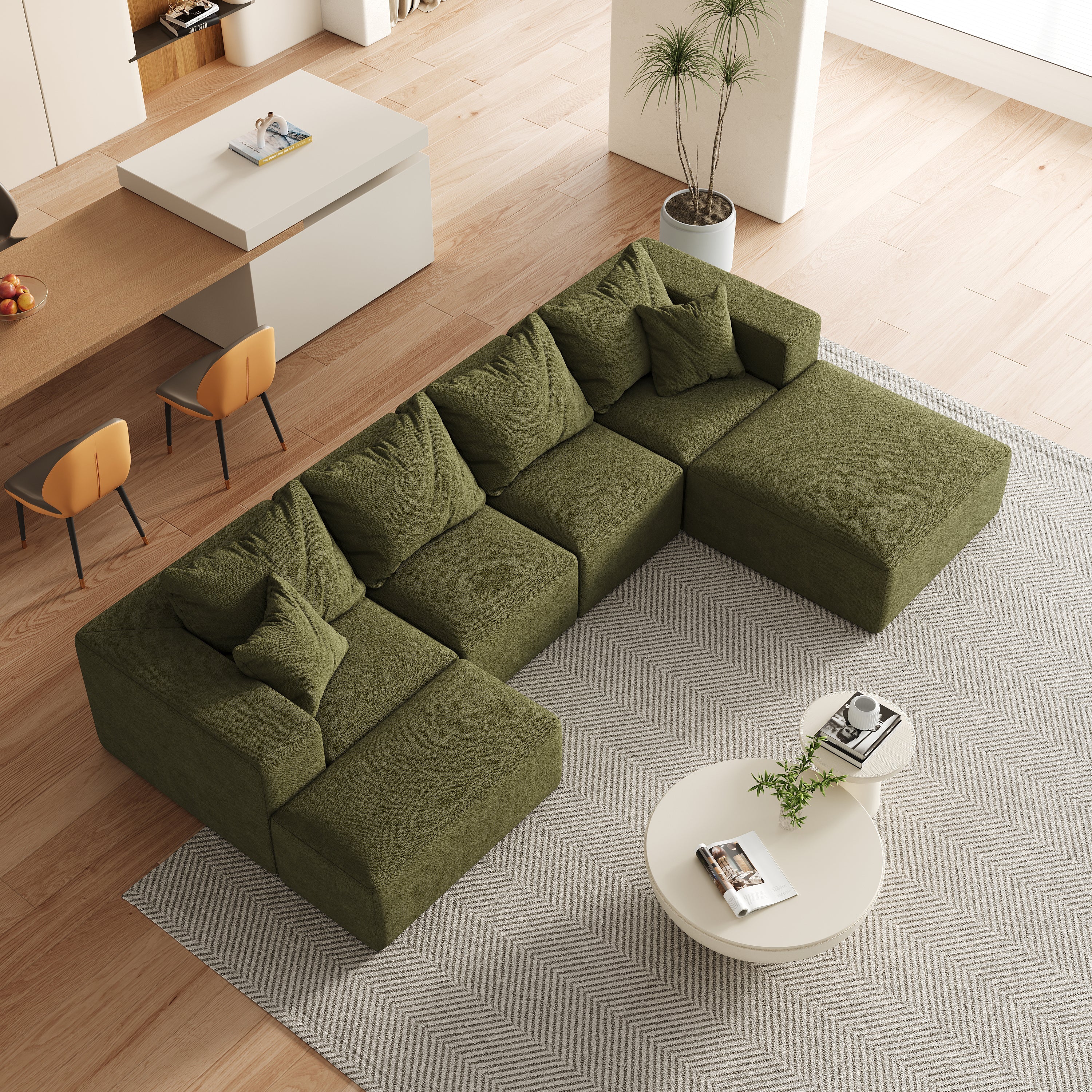 Modern Upholstered Sectional Boneless Couch Set,Modular 132' L Shaped Sectional Living Room Sofa Set With 6 Pillows,Free Combination Sofa Couch for Living Room,Bedroom