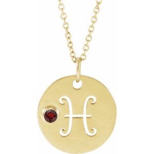 14K Yellow Gold Natural Mozambique Garnet Pisces Zodiac 16-18" Necklace