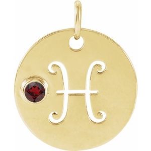 14K Yellow Gold Natural Mozambique Garnet Pisces Zodiac Pendant
