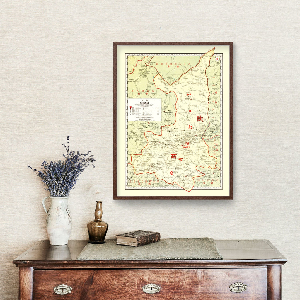 Vintage Map of Shensi China, 1917