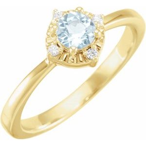 14K Yellow Gold Natural Sky Blue Topaz & .04 CTW Natural Diamond Halo-Style Ring