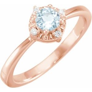 14K Rose Gold Natural Sky Blue Topaz & .04 CTW Natural Diamond Halo-Style Ring