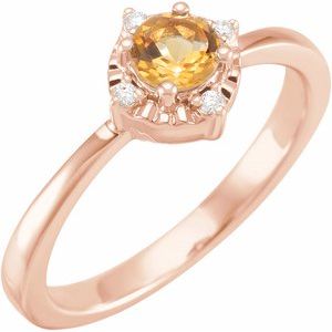 14K Rose Gold Natural Citrine & .04 CTW Natural Diamond Halo-Style Ring