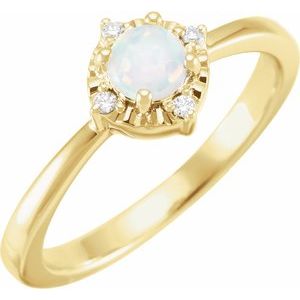 14K Yellow Gold Lab-Grown White Opal & .04 CTW Natural Diamond Halo-Style Ring