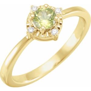 14K Yellow Gold Natural Peridot & .04 CTW Natural Diamond Halo-Style Ring
