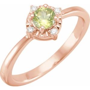 14K Rose Gold Natural Peridot & .04 CTW Natural Diamond Halo-Style Ring