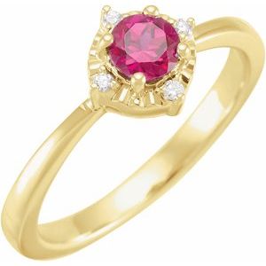14K Yellow Gold Lab-Grown Ruby & .04 CTW Natural Diamond Halo-Style Ring