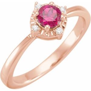 14K Rose Gold Lab-Grown Ruby & .04 CTW Natural Diamond Halo-Style Ring