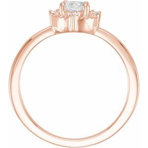 14K Rose Gold Lab-Grown White Sapphire & .04 CTW Natural Diamond Halo-Style Ring