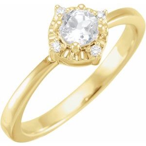 14K Yellow Gold Lab-Grown White Sapphire & .04 CTW Natural Diamond Halo-Style Ring