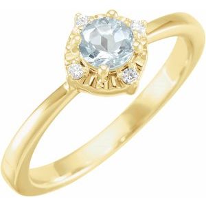 14K Yellow Gold Natural Aquamarine & .04 CTW Natural Diamond Halo-Style Ring