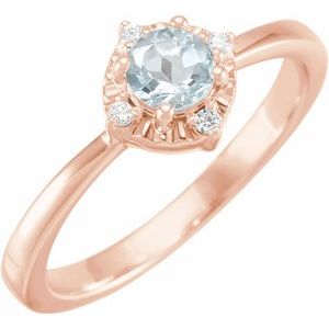 14K Rose Gold Natural Aquamarine & .04 CTW Natural Diamond Halo-Style Ring