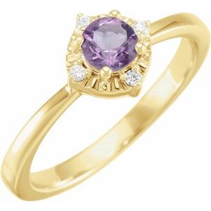14K Yellow Gold Natural Amethyst & .04 CTW Natural Diamond Halo-Style Ring