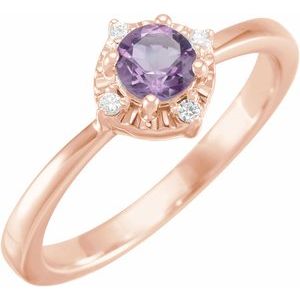 14K Rose Gold Natural Amethyst & .04 CTW Natural Diamond Halo-Style Ring
