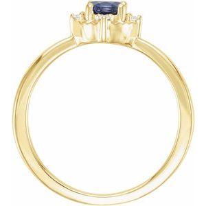 14K Yellow Gold Lab-Grown Blue Sapphire & .04 CTW Natural Diamond Halo-Style Ring