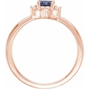 14K Rose Gold Lab-Grown Blue Sapphire & .04 CTW Natural Diamond Halo-Style Ring