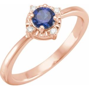 14K Rose Gold Lab-Grown Blue Sapphire & .04 CTW Natural Diamond Halo-Style Ring