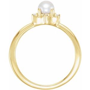 14K Yellow Gold Cultured White Freshwater Pearl & .04 CTW Natural Diamond Halo-Style Ring
