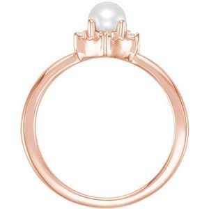 14K Rose Gold Cultured White Freshwater Pearl & .04 CTW Natural Diamond Halo-Style Ring