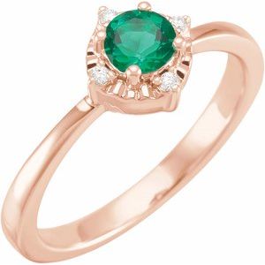 14K Rose Gold Lab-Grown Emerald & .04 CTW Natural Diamond Halo-Style Ring