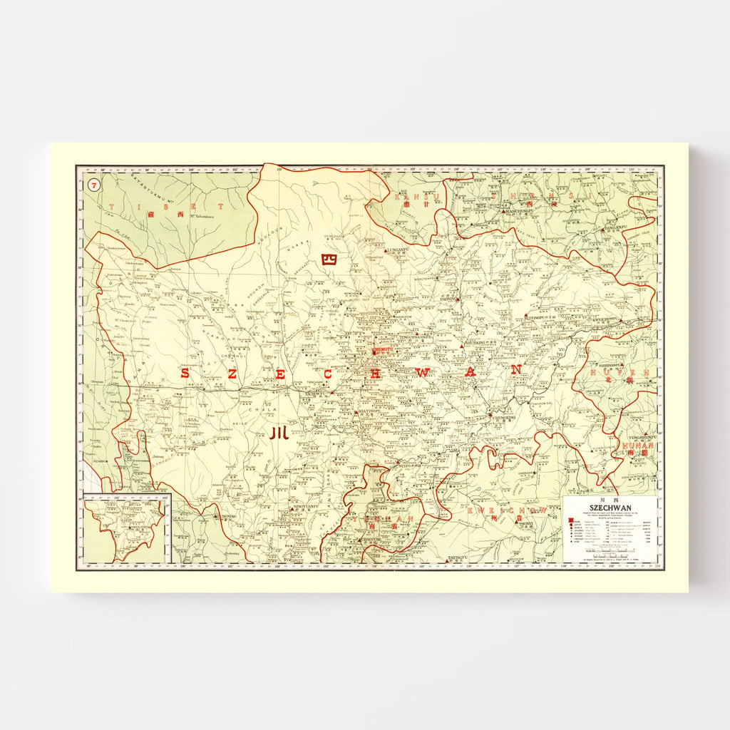 Vintage Map of Szechwan China, 1917