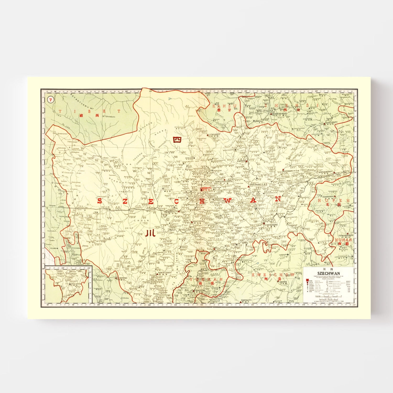 Vintage Map of Szechwan China, 1917