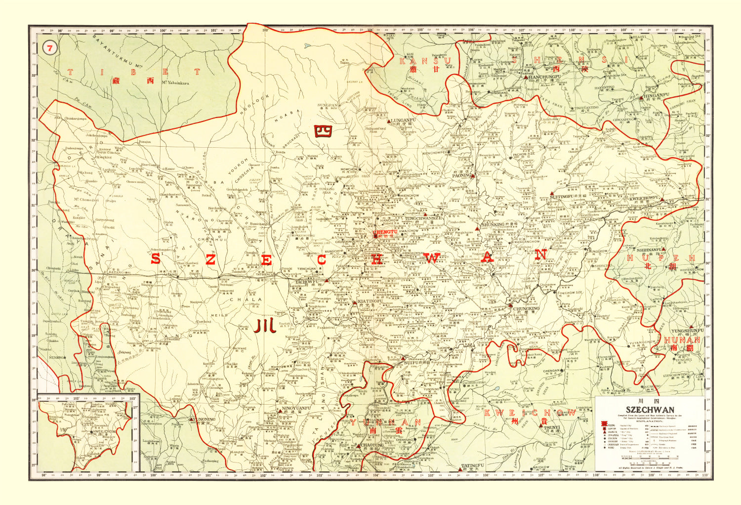 Vintage Map of Szechwan China, 1917