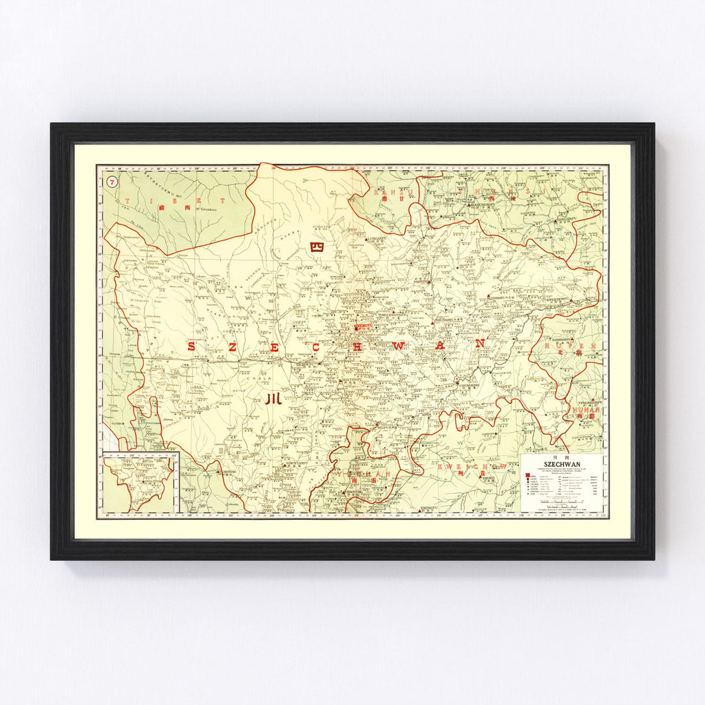 Vintage Map of Szechwan China, 1917