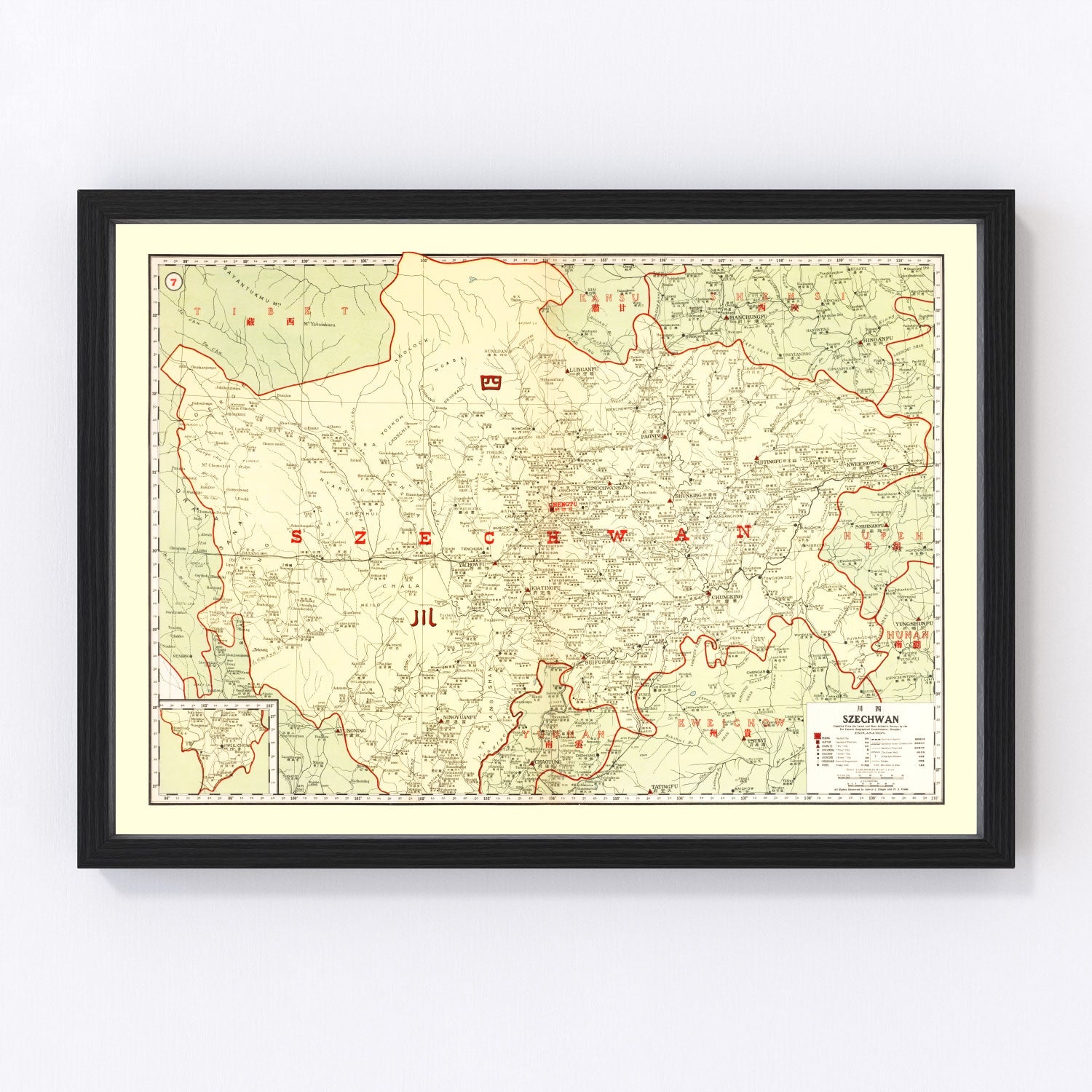 Vintage Map of Szechwan China, 1917