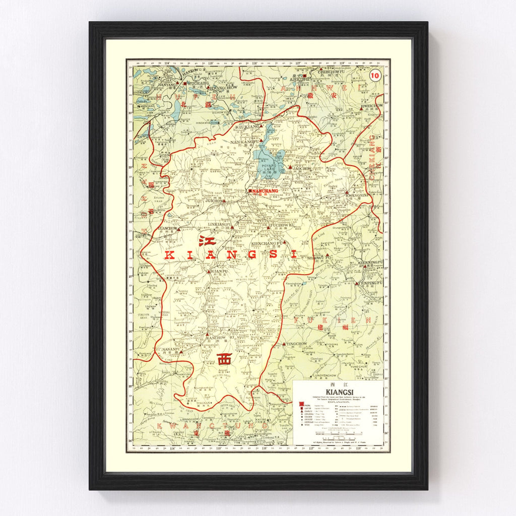 Vintage Map of Kiangsi China, 1917